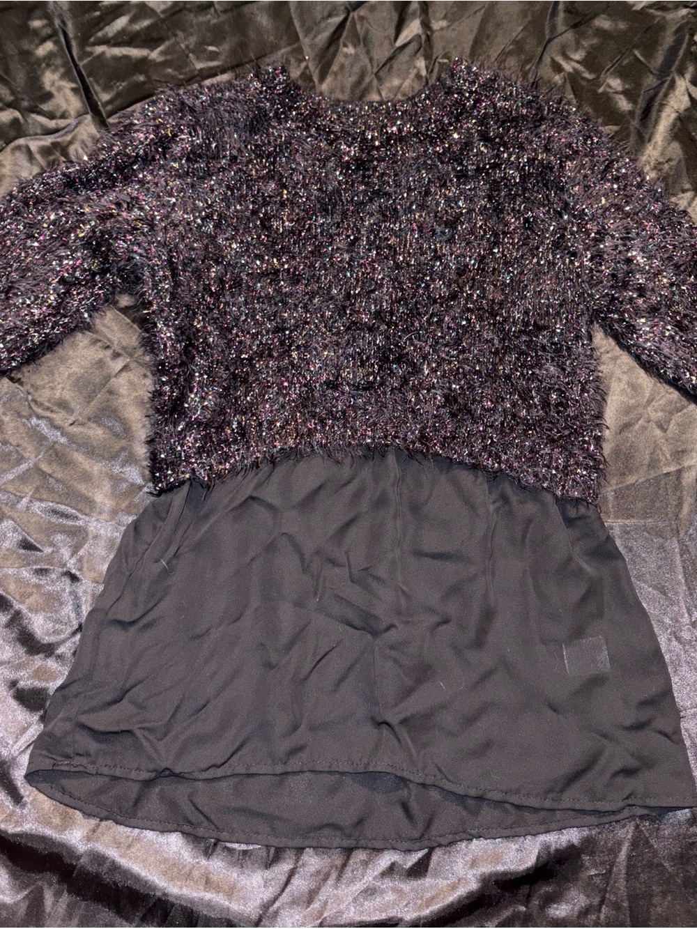 Candie's Black Sparkle Fuzzy Knit Top with Multicolor Metallic Threads